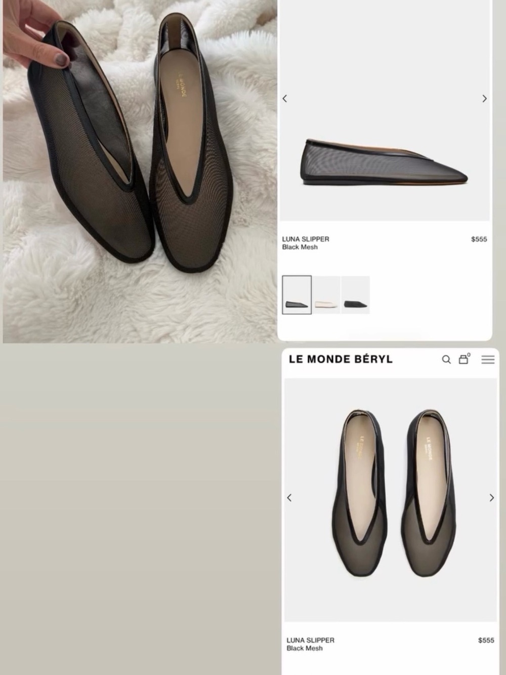 Le Monde Beryl Luna Black Mesh Slippers - Women's